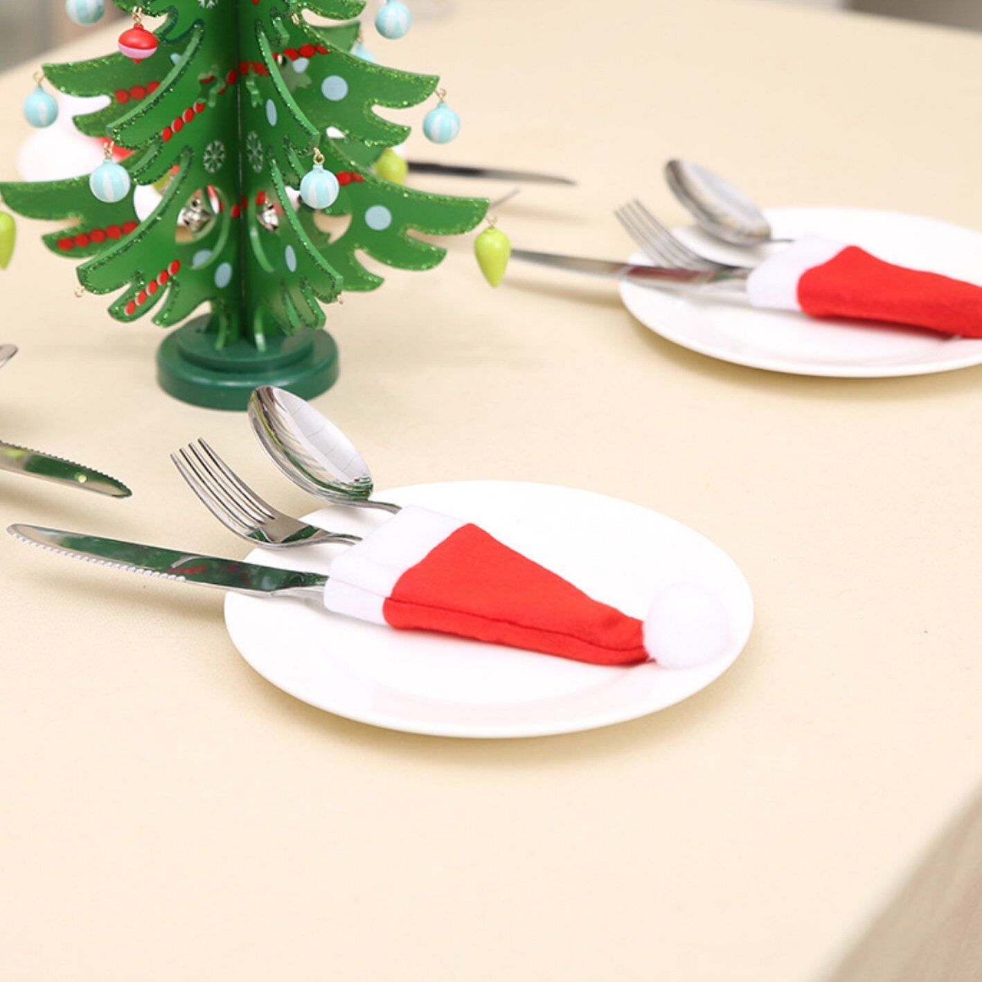 20PCS Red Hat Santa Cutlery Christmas Knife Bag Xmas Fork Holder Xmas Decoration