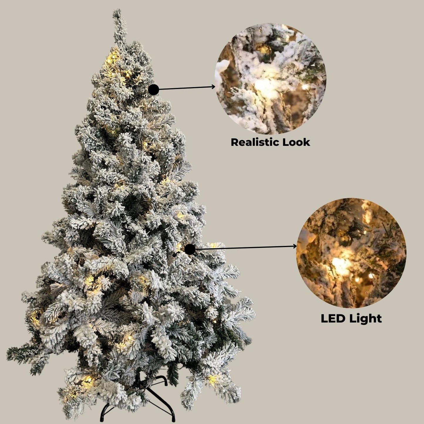 FESTISS 1.8m Christmas Tree with 250 LED Lights Warm White (Snowy)