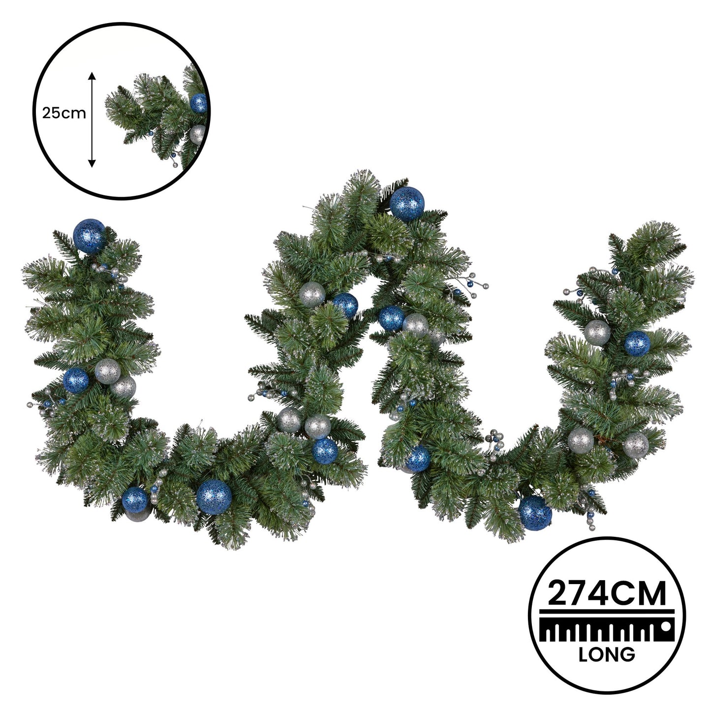 Swishmas 274cm Blue Collection Multicolour Pre-Lit Christmas Garland