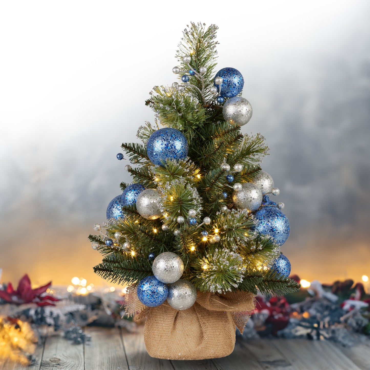 Swishmas 61cm Blue Collection Pre-Lit Tabletop Christmas Tree