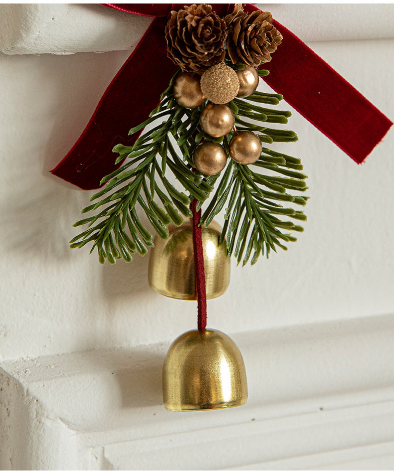 Christmas Hanging Ornament with Pinecones, Bells, and Velvet Bow - 14x10cm Festive Decoration(3 PCS)