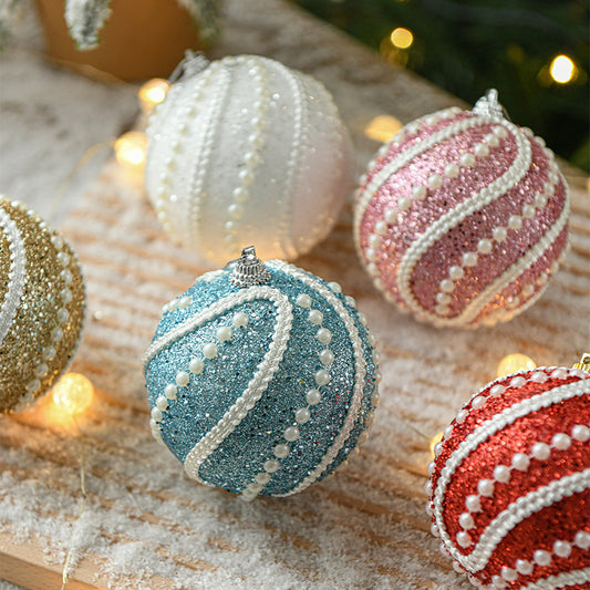 Glittery Christmas Baubles , Pearl-Accented Holiday Ornaments in Assorted Colors, 2 Sets Total(5 Colors Per Set)