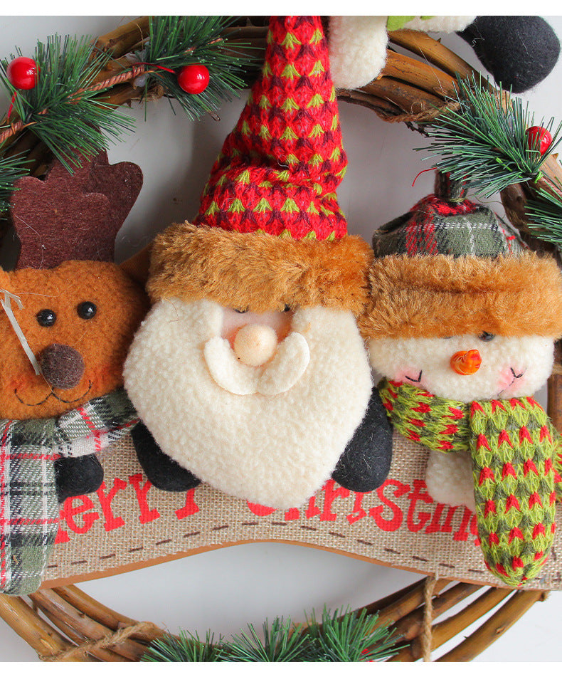 Rustic Christmas Wreath with Santa, Reindeer, and Snowman - Holiday Door Decoration