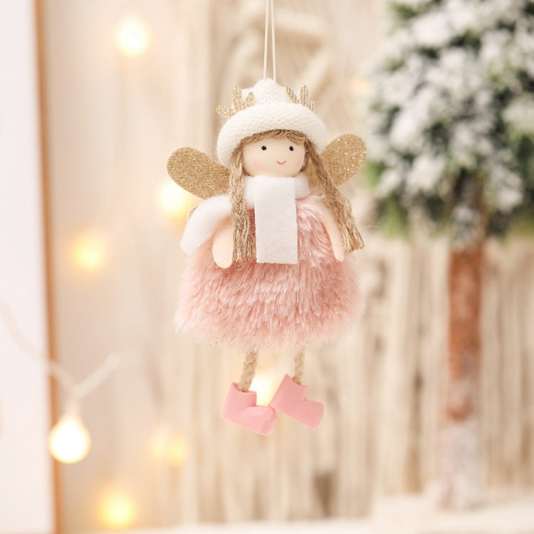 Winter Angel Ornament with Gold Glitter Wings and White Scarf - Christmas Tree Hanging Decoration 15*9 cm Pink colour (5 pieces)