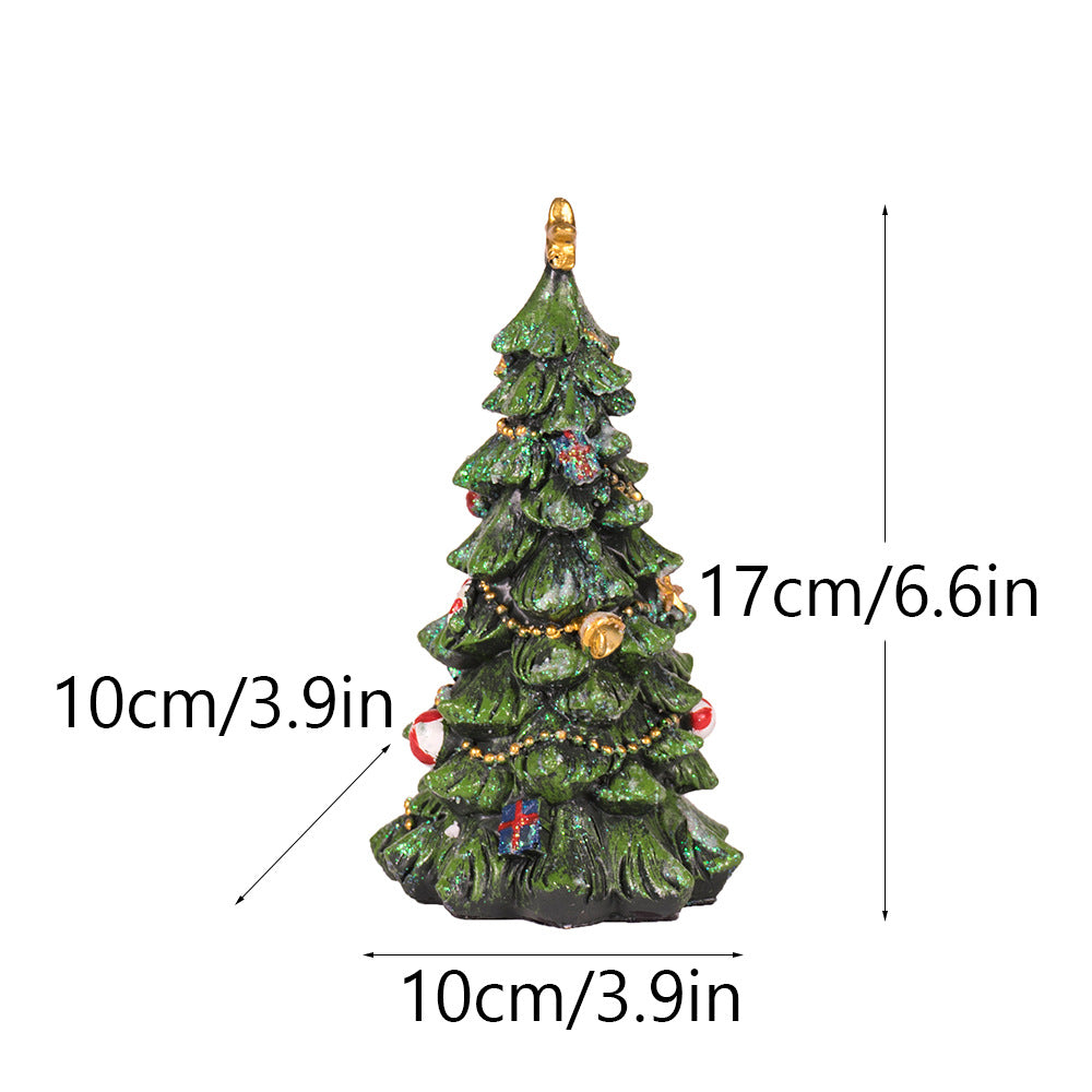 Christmas Tree Figurine - Festive Resin Decoration with Ornaments, 17cm Holiday Decor