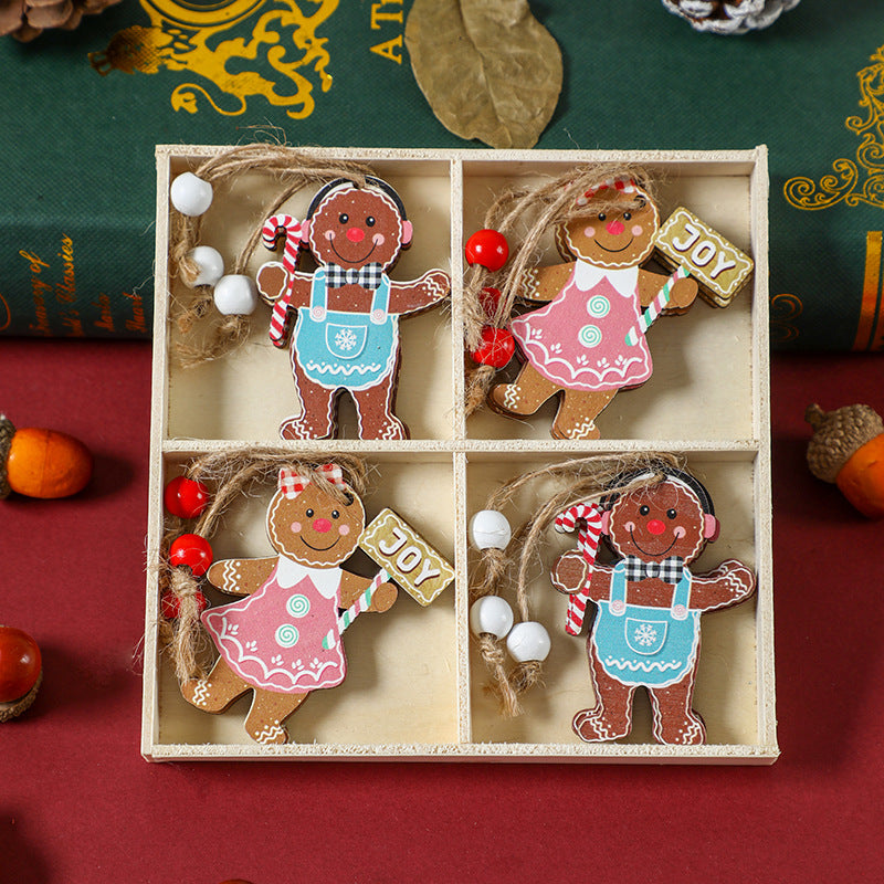 (2 set)Christmas Gingerbread Ornaments Set - Festive Wooden Decorations for Tree, Set of 12