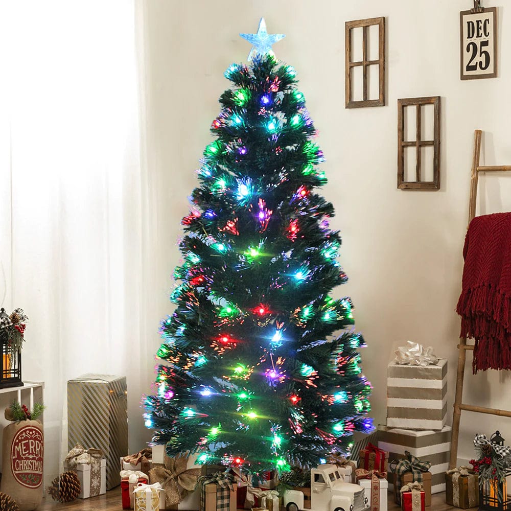 150cm Fibre Optic LED Christmas Tree with 7-Colour Bell Lights