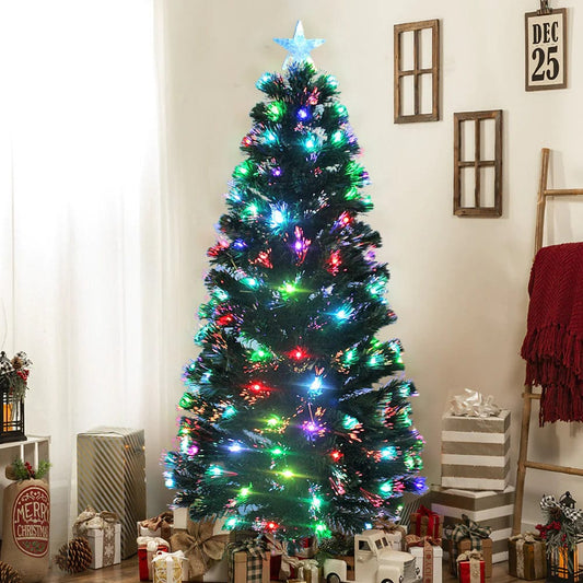 150cm Fibre Optic LED Christmas Tree with 7-Colour Bell Lights