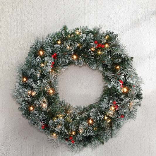 Jingle Jollys 60cm Christmas Wreath LED Lights Snowy Berries Garland Party Decor