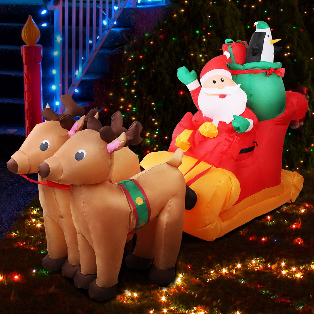 Jingle Jollys Christmas Inflatable Santa Sleigh 2.2M Illuminated Decorations