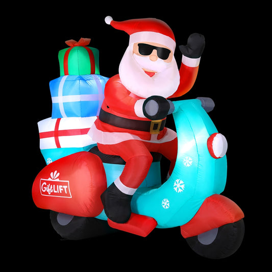 Jingle Jollys Christmas Inflatable Santa Motorbike LED Illuminated Decorations