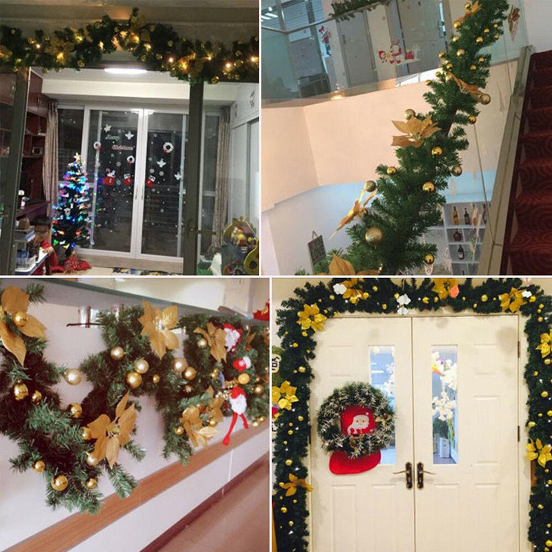 9FT Yellow Christmas Garland with LED Light Xmas Artificial Wreath Stairs Rattan Decor