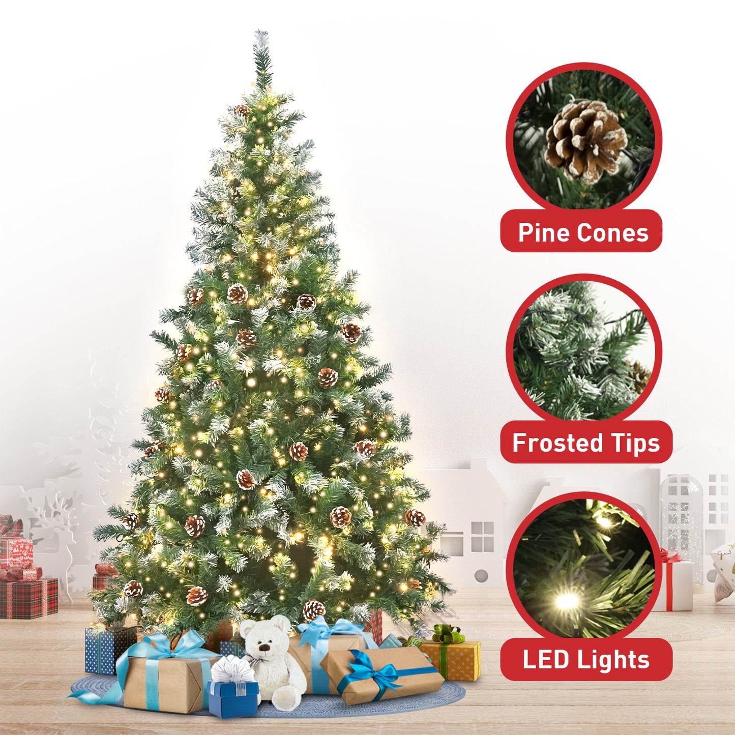 Christabelle 2m Pre Lit LED Christmas Tree Decor with Pine Cones Xmas Decorations