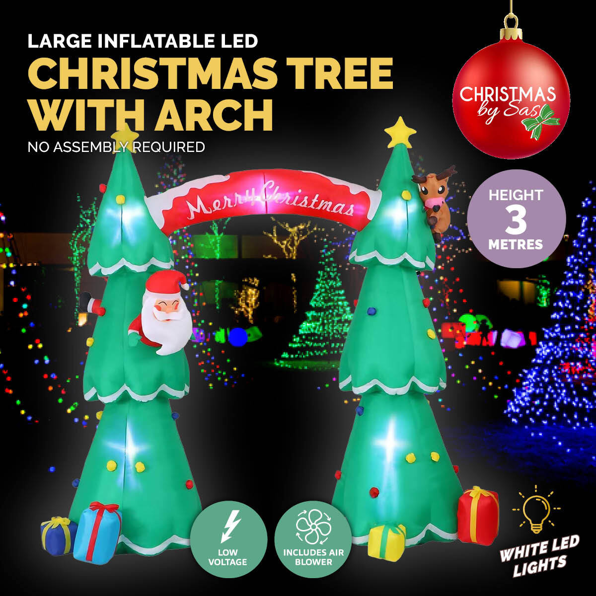 Christmas By Sas 3m x 2.4m Christmas Tree Arch Self Inflating LED Lights