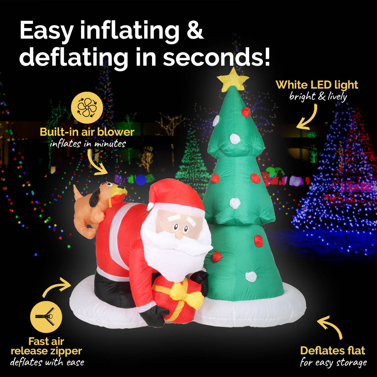 Christmas By Sas 2m Santa Puppy & Tree Built-In Blower Bright LED Lighting