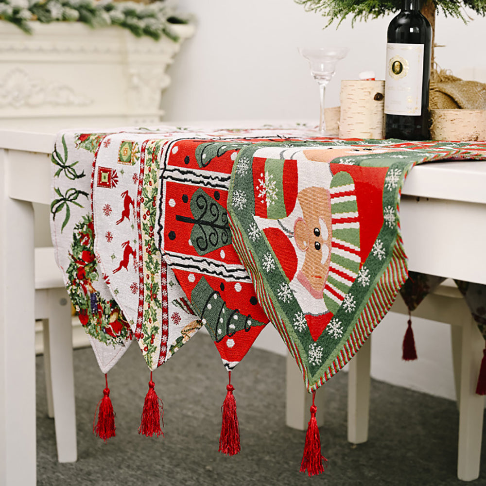 Christmas Table Runner thickened knitted Dining Tablecloth Xmas Party Decor(Santa Claus)