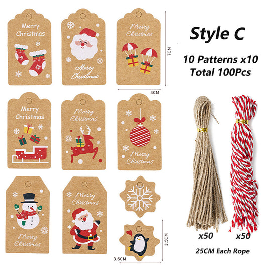 100Pack Xmas Decoration 350g Thicken Kraft Paper Gift Tag Wrapping Kraft Tag Hang Tags(Style C)