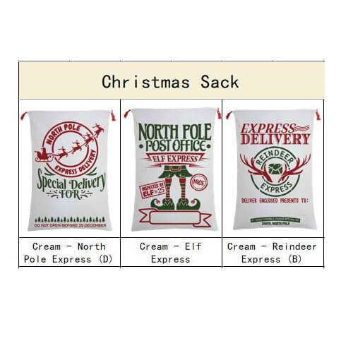 50x70cm Canvas Hessian Christmas Santa Sack Xmas Stocking Reindeer Kids Gift Bag, Cream - Reindeer Express Delivery