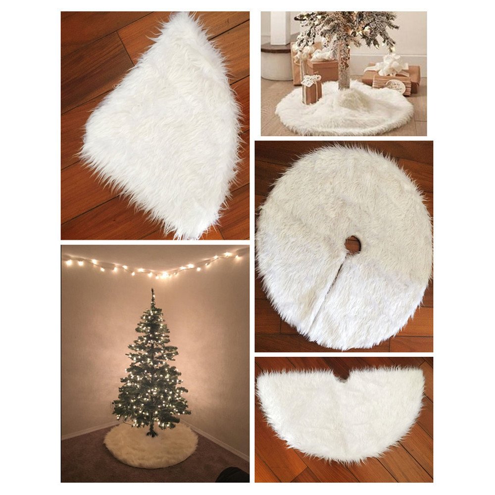 60/78/90/122cm Christmas Snow Plush Tree Skirt Xmas Base Floor Mat Cover Decor, 90cm (35.4")