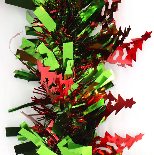 5x 2.5m Christmas Tinsel Xmas Garland Sparkly Snowflake Party Natural Home Décor, Trees (Green Red)