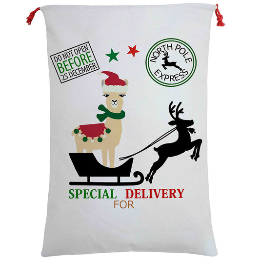 Large Christmas XMAS Hessian Santa Sack Stocking Bag Reindeer Children Gifts Bag, Special Delivery By Alpaca