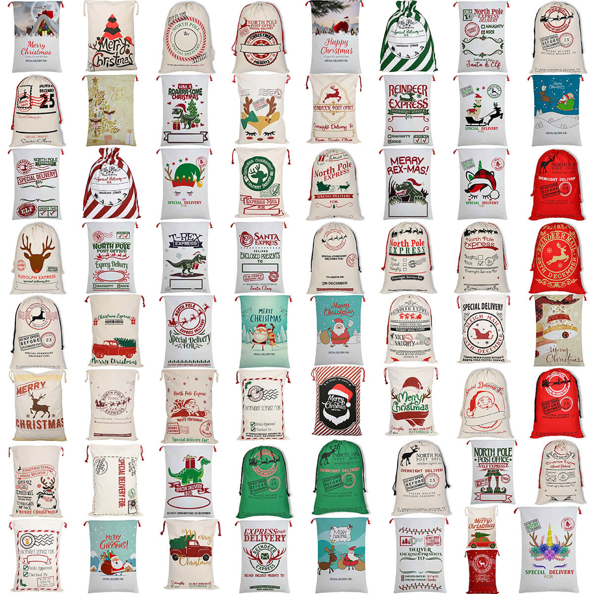 Large Christmas XMAS Hessian Santa Sack Stocking Bag Reindeer Children Gifts Bag, Cream - North Pole Express (D)