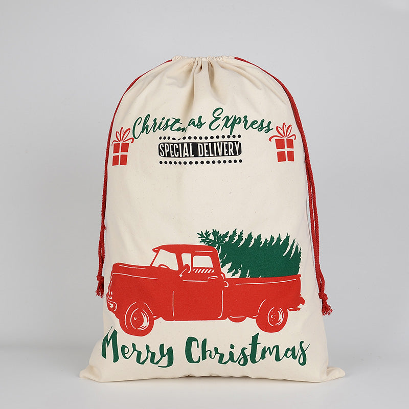 Large Christmas XMAS Hessian Santa Sack Stocking Bag Reindeer Children Gifts Bag, Cream - Car Gift Express