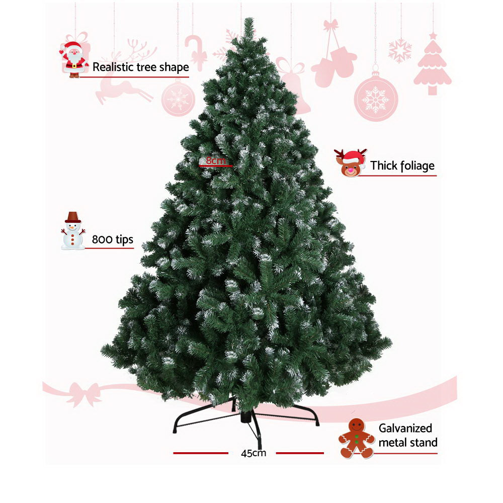 Jingle Jollys Christmas Tree 1.8M Xmas Trees Decorations Snowy 800 Tips