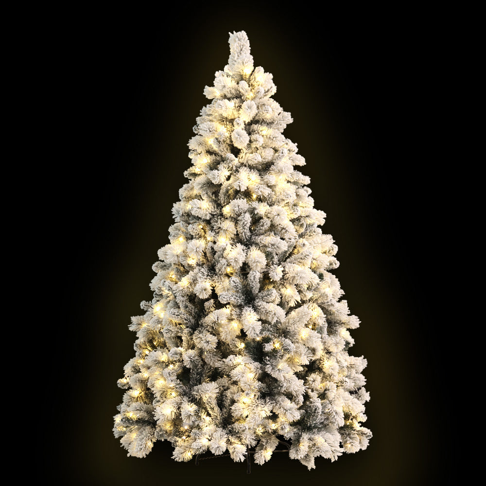 Jingle Jollys Snowy Christmas Tree 2.1M 7FT LED Lights Xmas Decorations Warm White