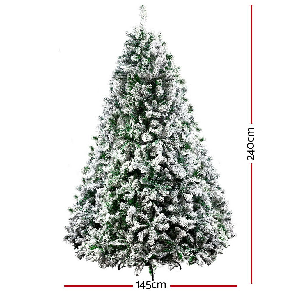 Jingle Jollys Christmas Tree 2.4M Xmas Tree Decorations Snow Flocked 1500 Tips