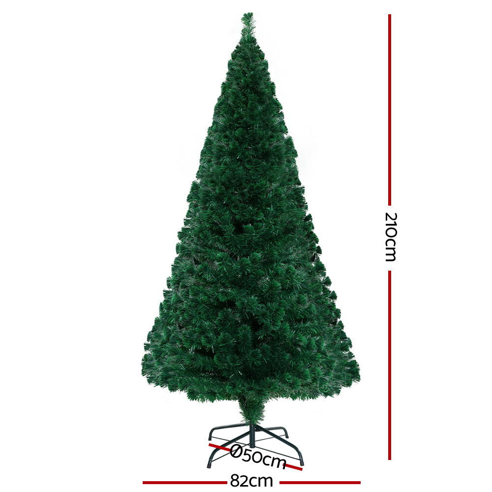 Jingle Jollys Christmas Tree 2.1M 7FT LED Xmas Fibre Optic Multi Warm White