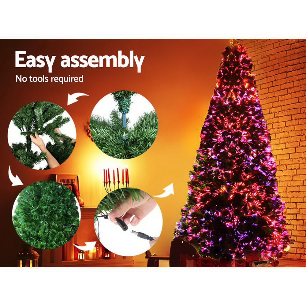 Jingle Jollys 2.4M 8FT LED Christmas Tree Xmas Optic Fiber Multi Colour Lights