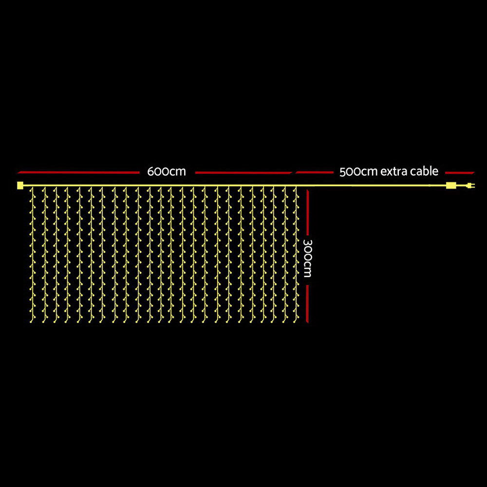 3X6M Christmas Lights Curtain Light Warm White 600 LED Jingle Jollys
