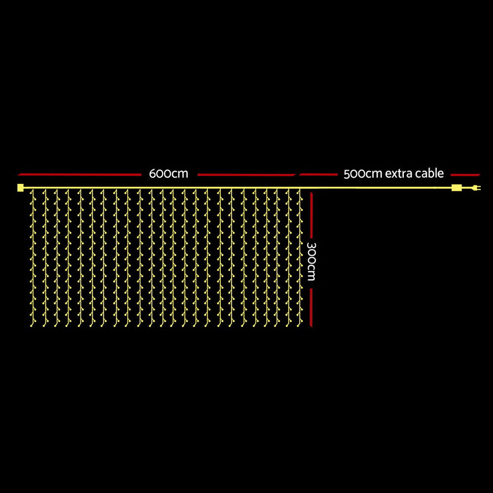 Jingle Jollys 6X3M Christmas Lights Curtain Light Cool White 600 LED