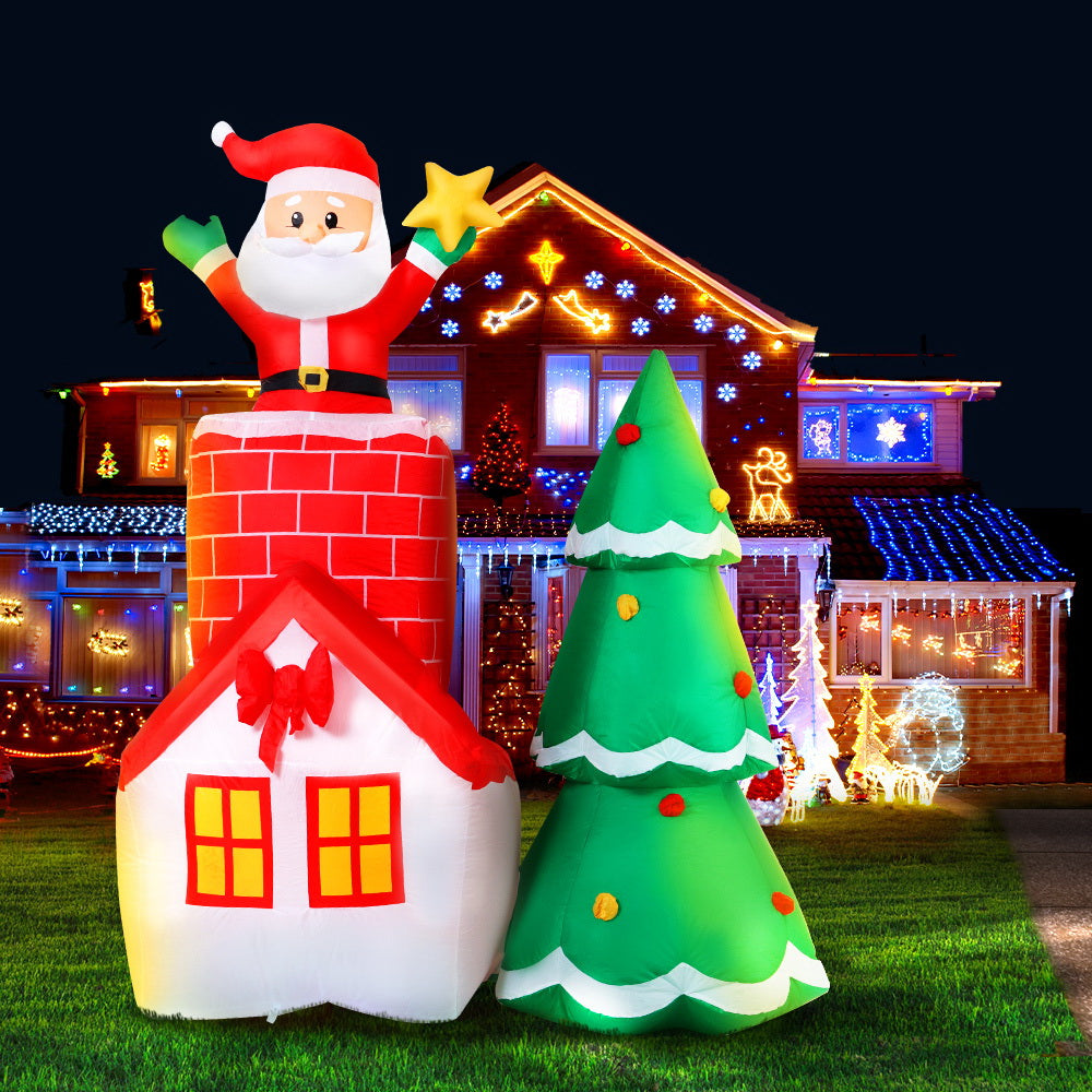 Jingle Jollys Christmas Inflatable Tree Santa 2.2M Illuminated Decorations