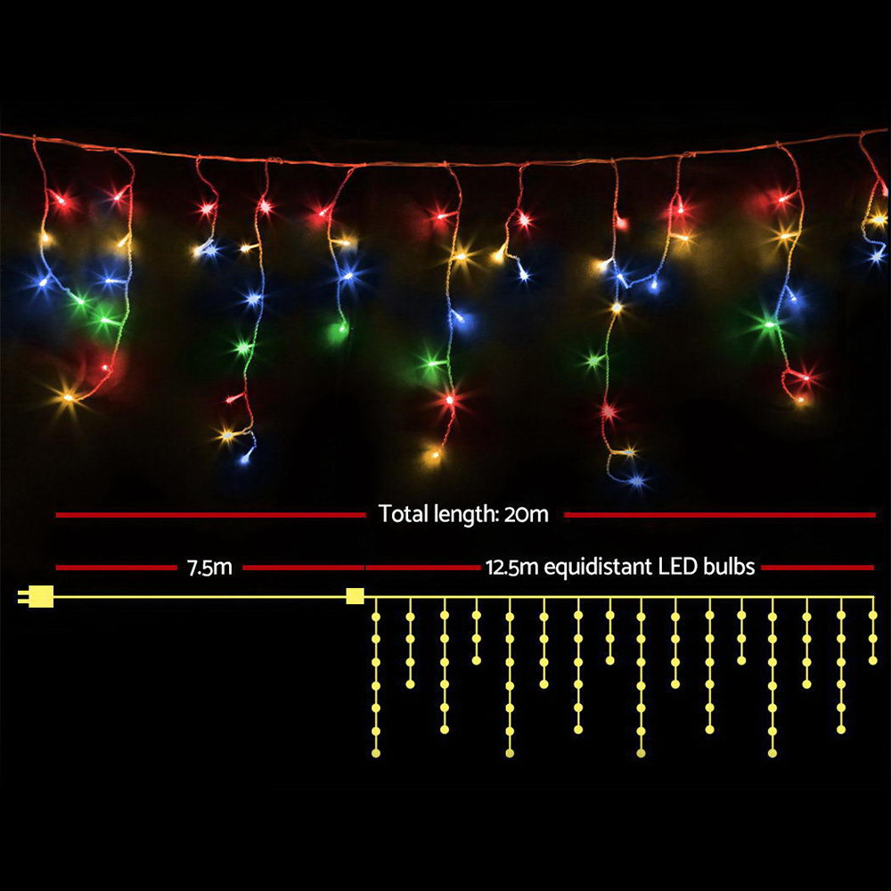 Jingle Jollys 500 LED Christmas Icicle Lights 20M Outdoor Fairy String Party Wedding Multicolour