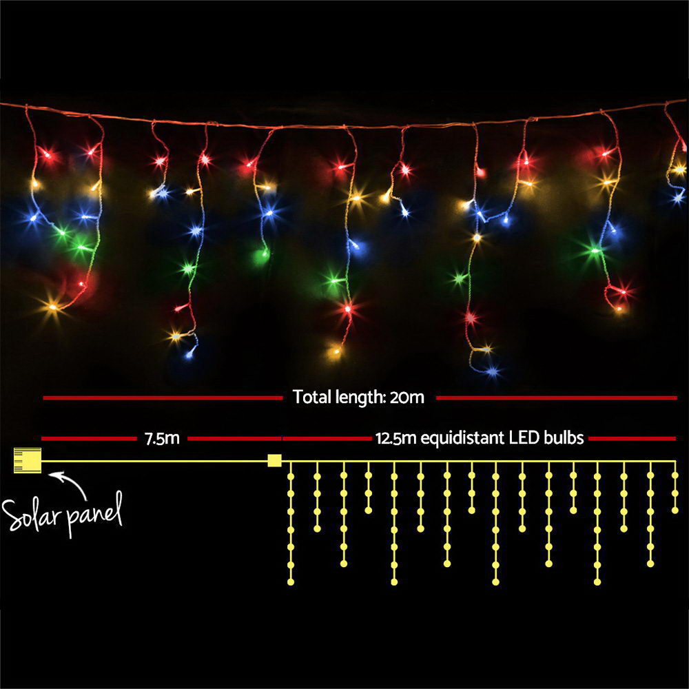 Jingle Jollys 12.5M Solar Christmas Lights Icicle String Light Multi Colour