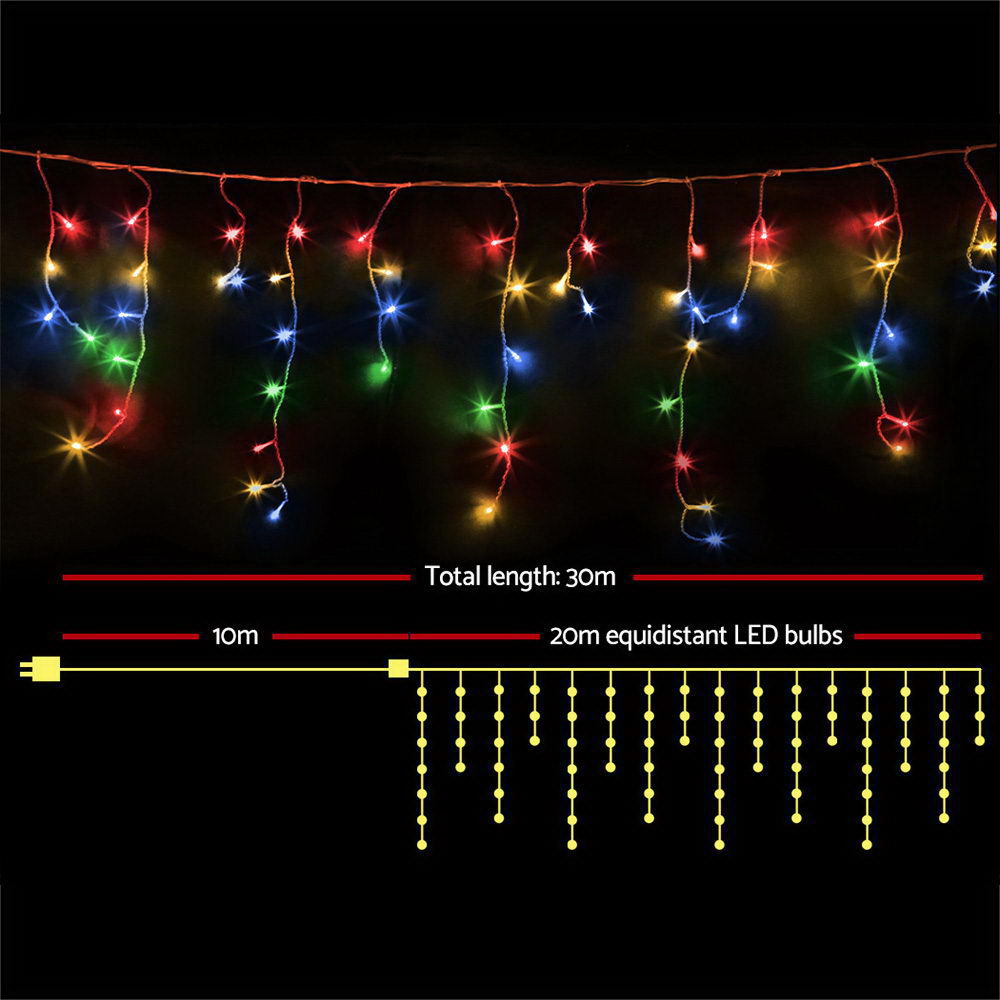 20M Christmas Lights Icicle Light 800 LED Multi-coloured Jingle Jollys