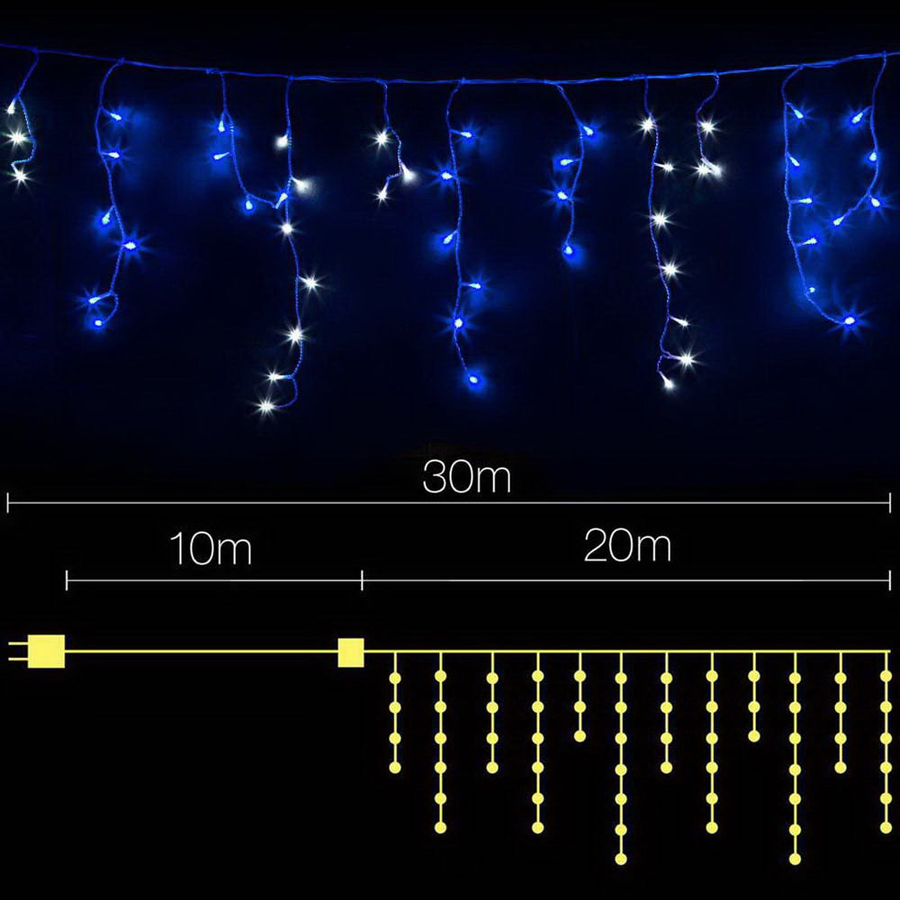 20M Christmas Lights Icicle Light 800 LED Blue White Decor Jingle Jollys