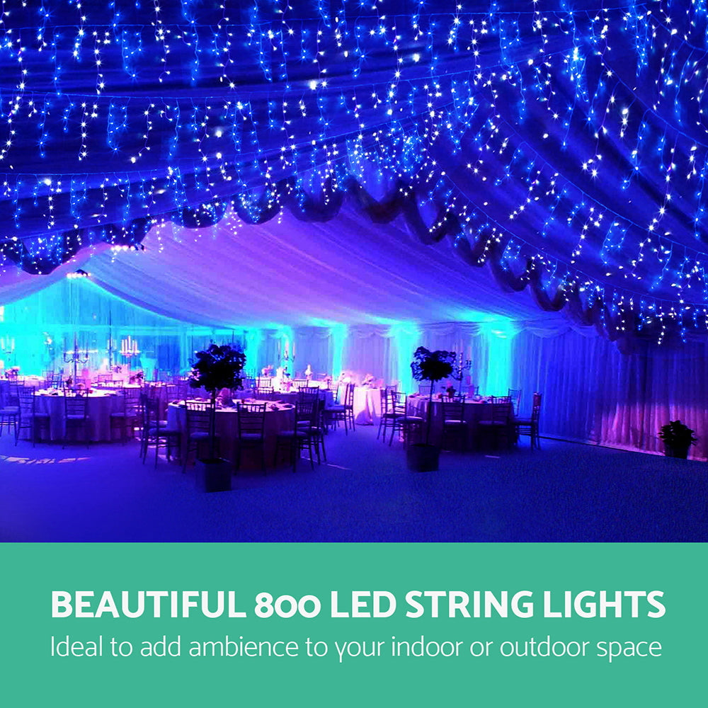 20M Christmas Lights Icicle Light 800 LED Blue White Decor Jingle Jollys