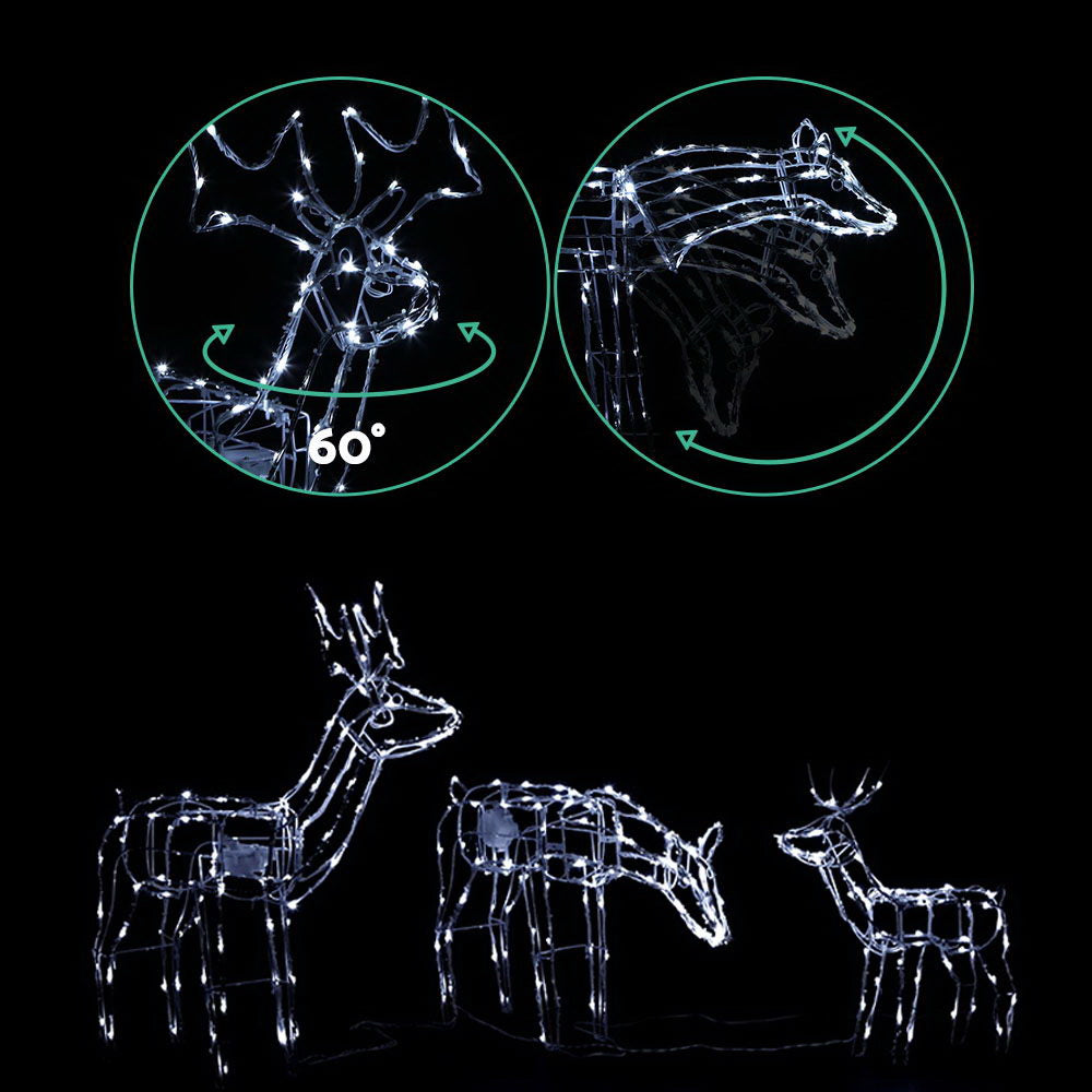 3 PCS Christmas Lights Reindeers 250 LED Decorations Jingle Jollys