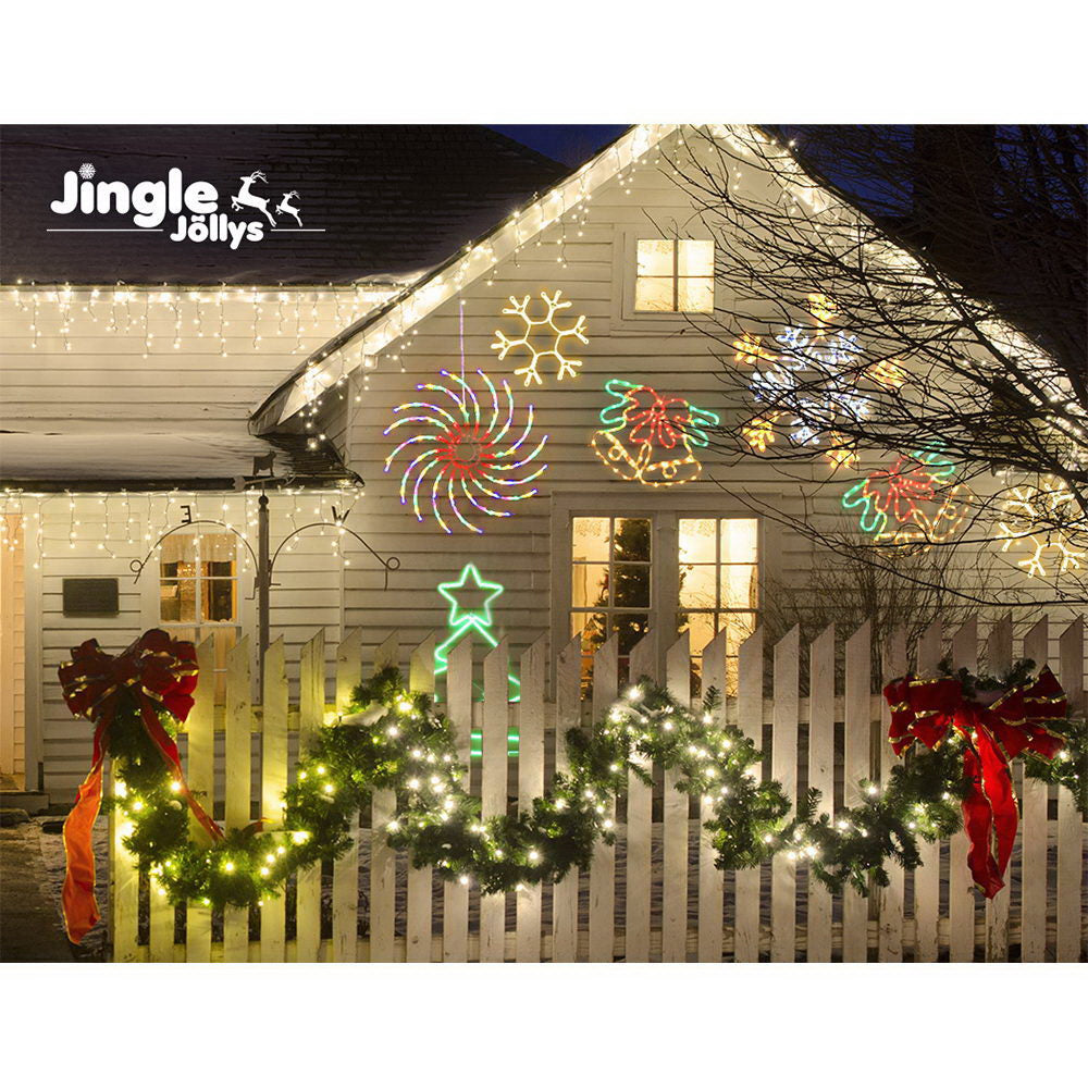 0.5M Christmas Lights 128 LED Spin Motif Light Decorations Jingle Jollys