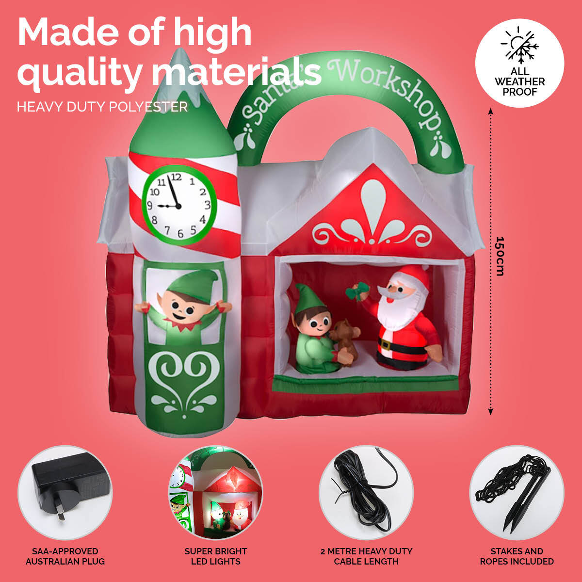 Christmas By Sas 1.5m x 1.6m Santa's Workshop Self Inflating LED Lights