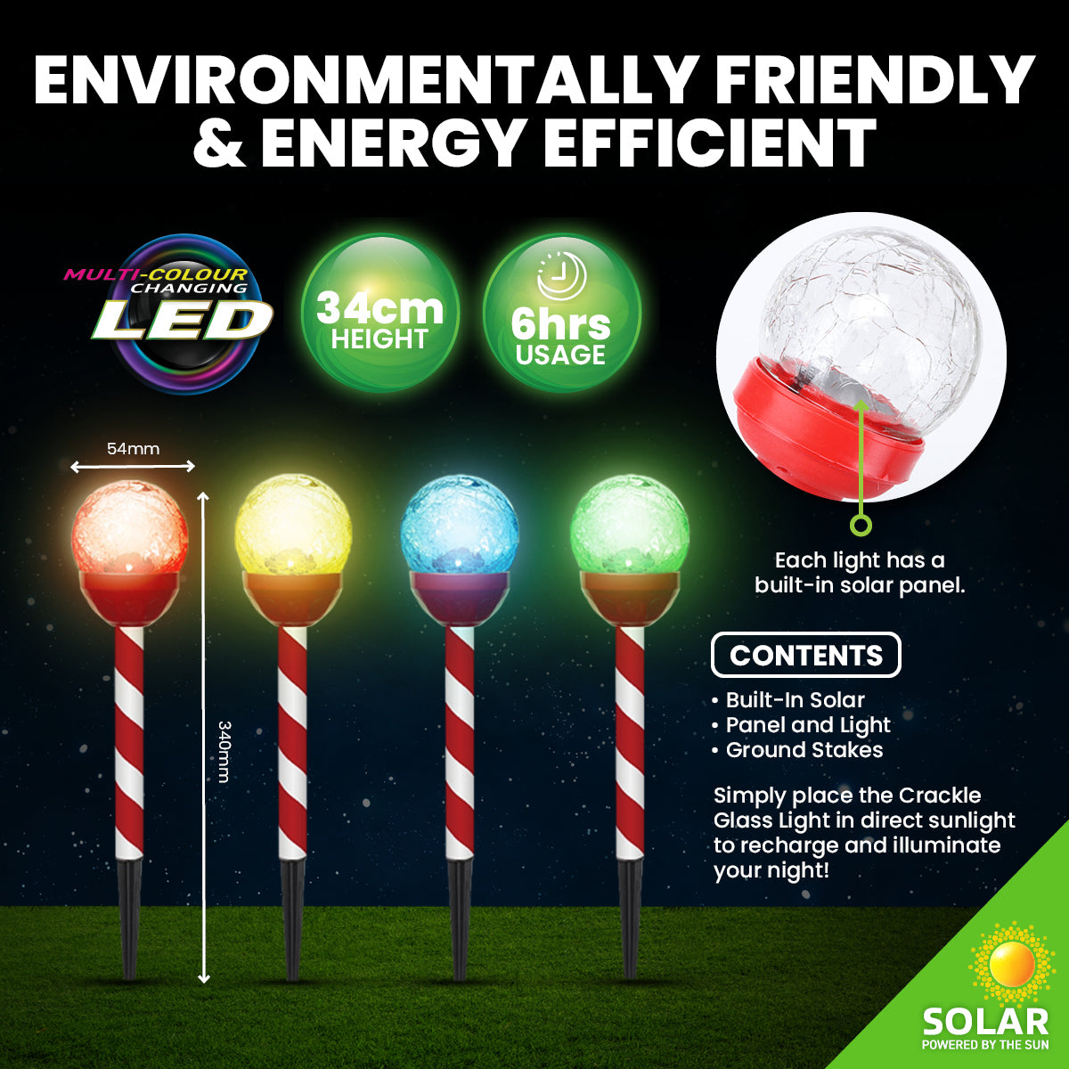 Christmas By Sas 24PCE Solar Candy Cane Stakes With Crackle Balls LED 35cm