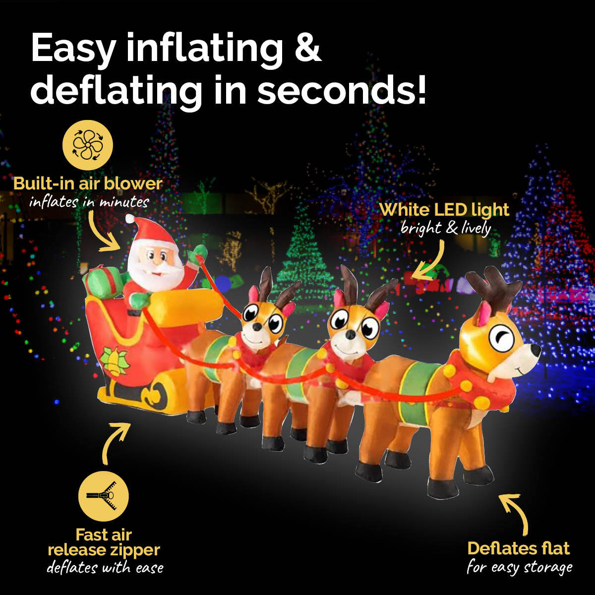 Christmas By Sas 2.9m Santa Reindeers & Sleigh Built-In Blower LED Lighting