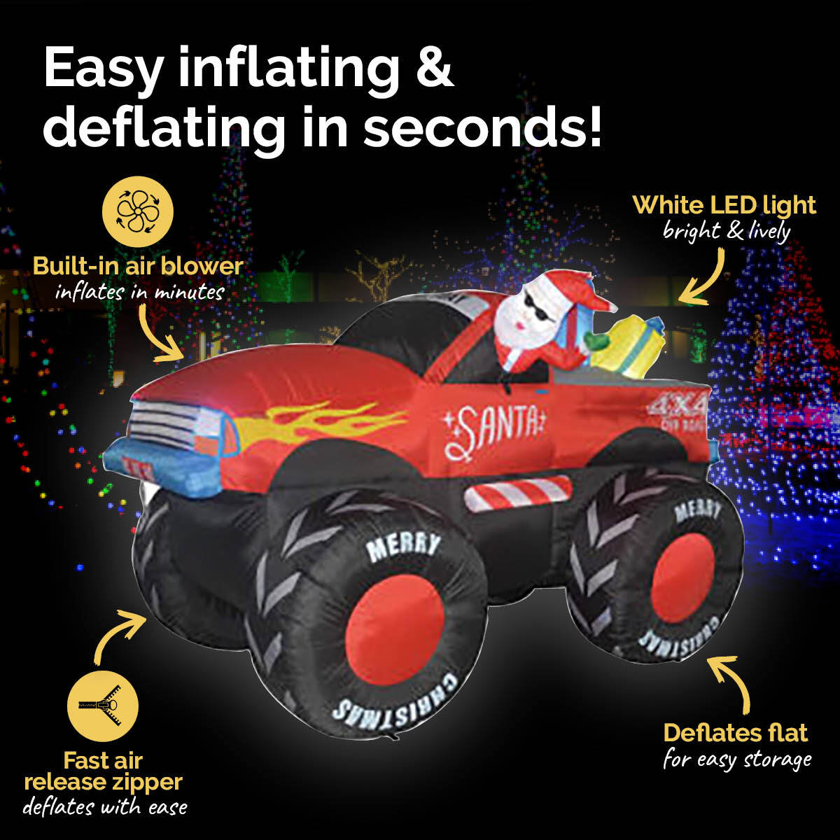 Christmas By Sas 2.1m Santa & Monster Truck Built-In Blower LED Lighting