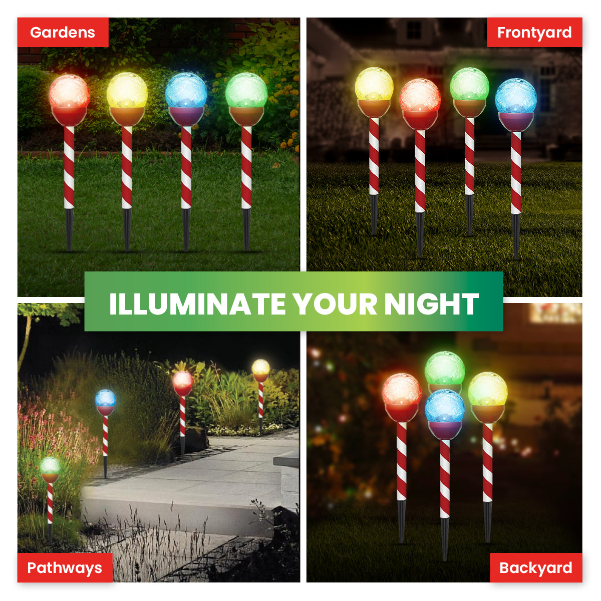 Christmas By Sas 24PCE Solar Candy Cane Stakes With Crackle Balls LED 35cm