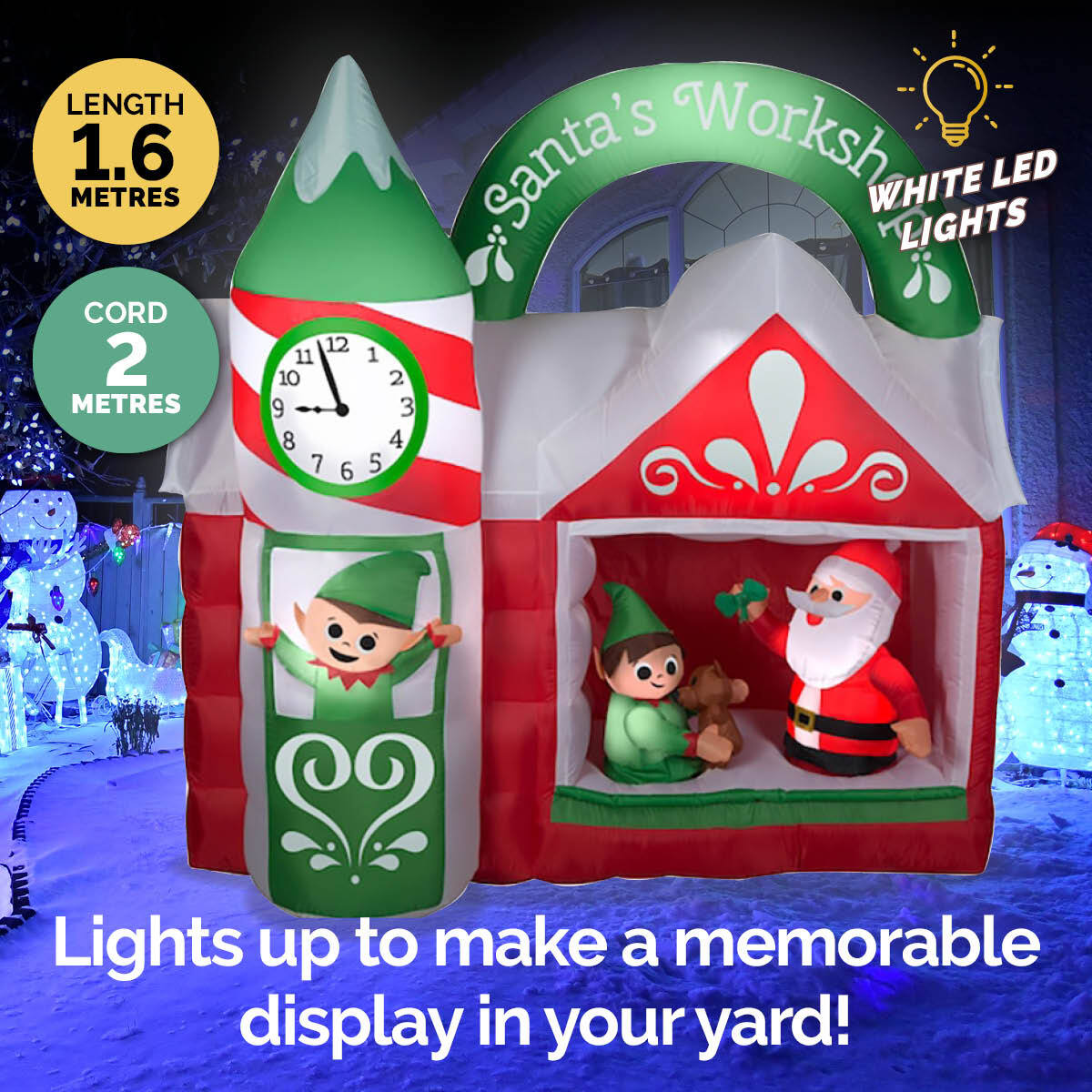 Christmas By Sas 1.5m x 1.6m Santa's Workshop Self Inflating LED Lights