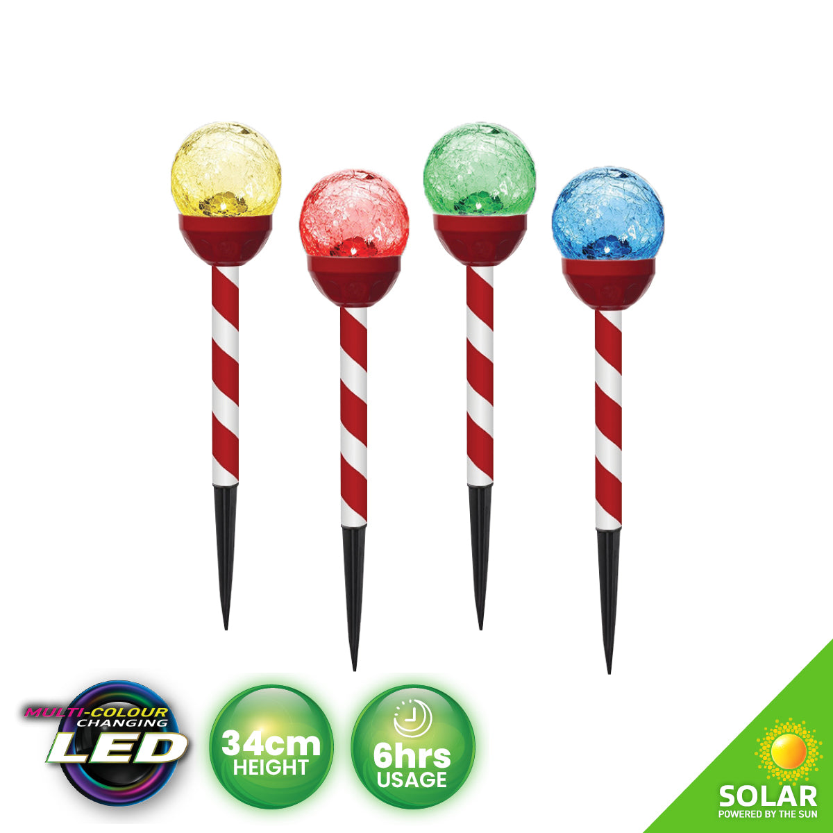 Christmas By Sas 24PCE Solar Candy Cane Stakes With Crackle Balls LED 35cm